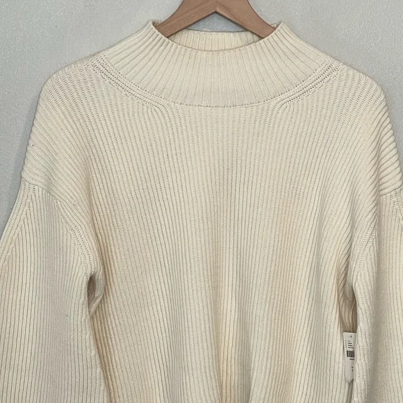 NWT Anthropologie Maeve Ivory Rib Knit Sweater, Mock Neck, Balloon Sleeves,Small - Picture 14 of 15